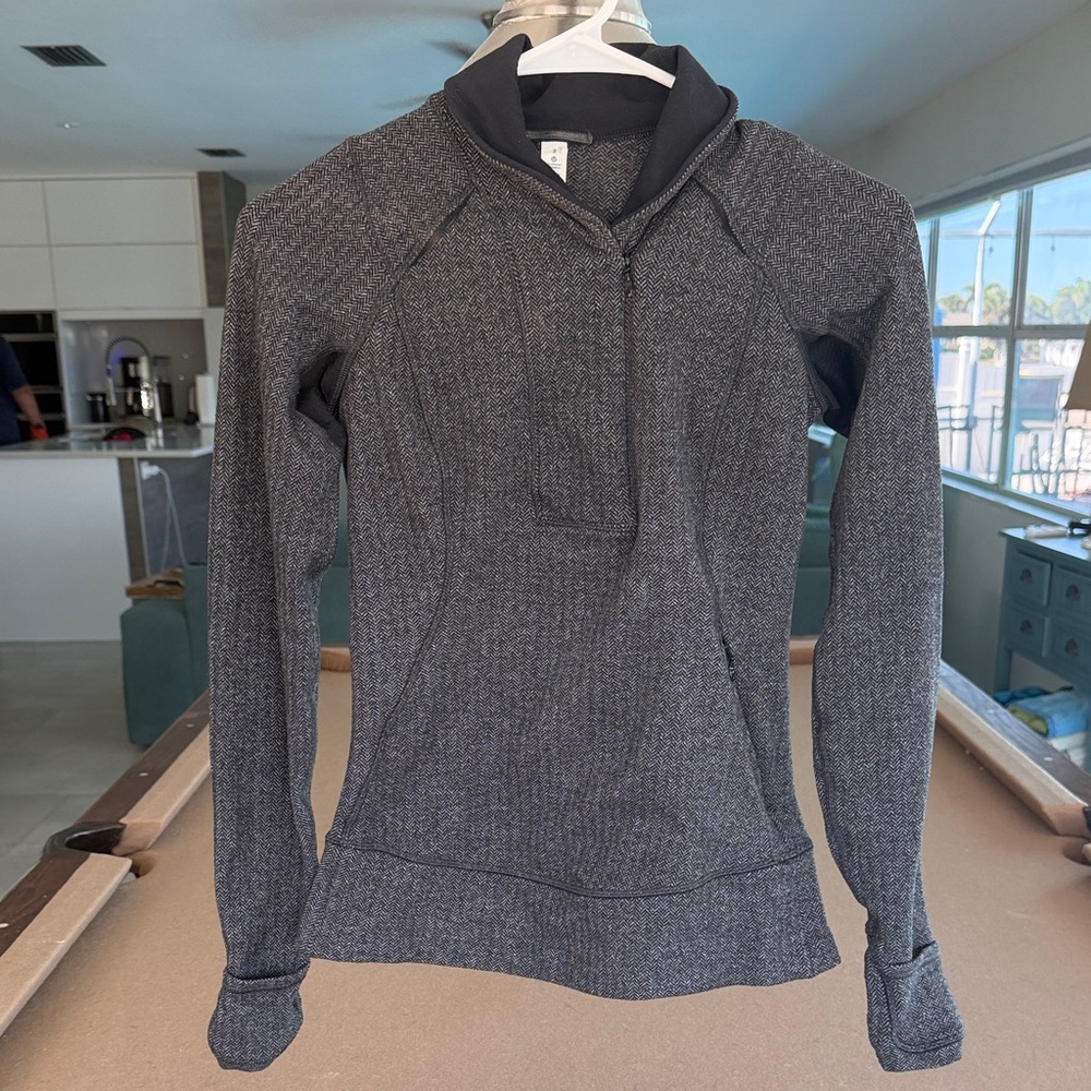 Lululemon Athletica Black Herringbone Quarter Zip